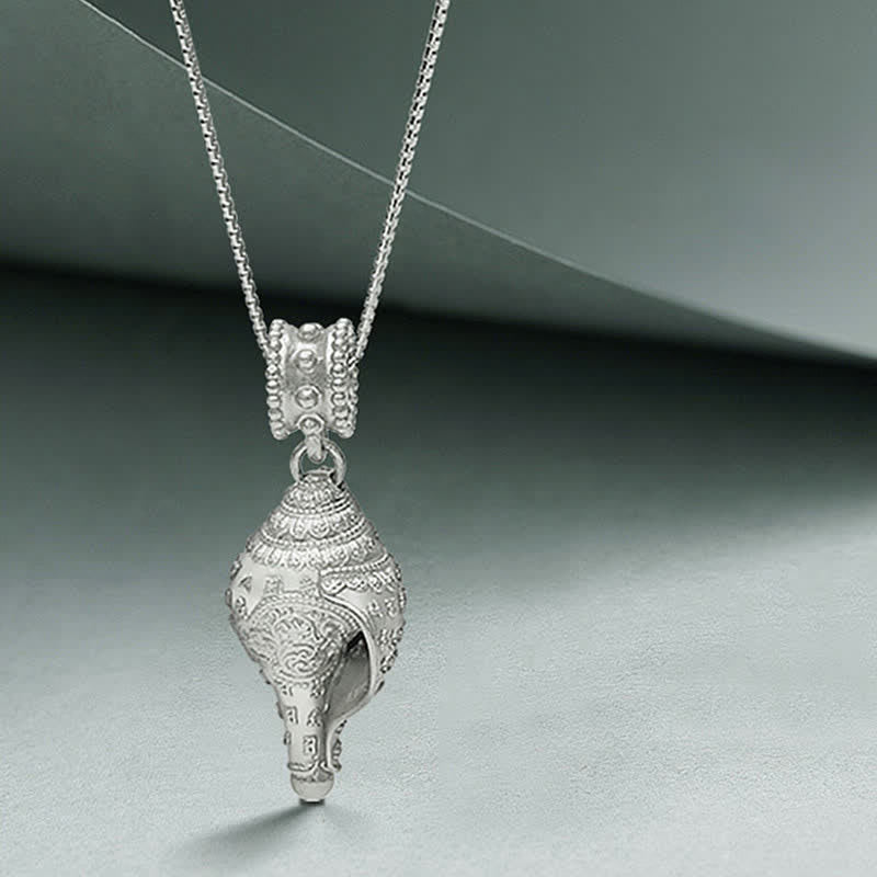 Buddha Stones 999 Sterling Silver Shankha Conch Shell Seashell Lucky Necklace Pendant