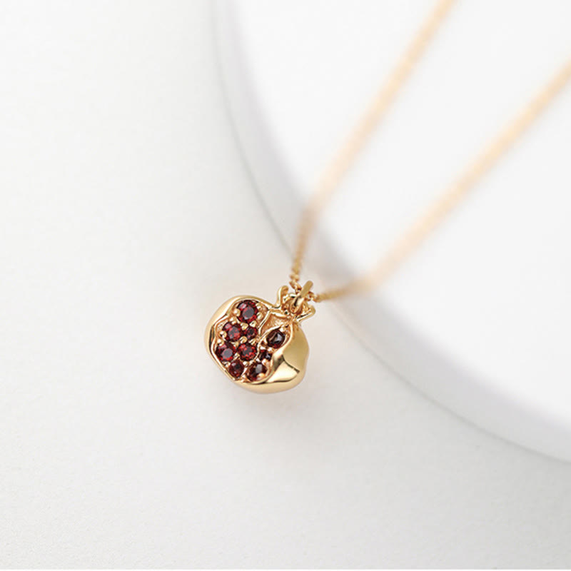 Buddha Stones 925 Sterling Silver 18k Gold Plated Pomegranate Garnet Crystal Passion Charm Necklace Pendant