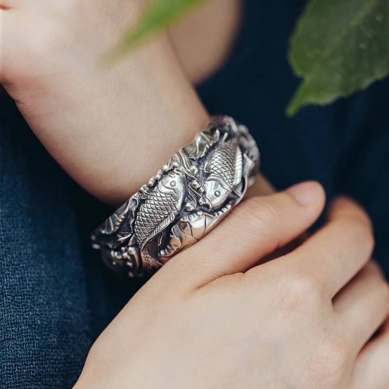 Buddha Stones Buddha Stones Koi Fish Lotus Luck Wealth Bracelet Bangle