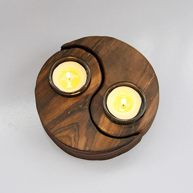 Buddha Stones Yin Yang Wood Candle Holder Meditation Rituals Use Items