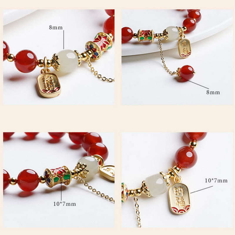 Buddha Stones Natural Red Agate Hetian Jade Fu Character Confidence Charm Bracelet (Extra 30% Off | USE CODE: FS30)