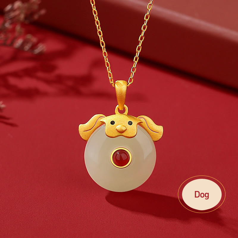 Buddha Stones 925 Sterling Silver Hetian Jade Chinese Zodiac Year of the Dragon Red Agate Luck Protection Necklace Pendant