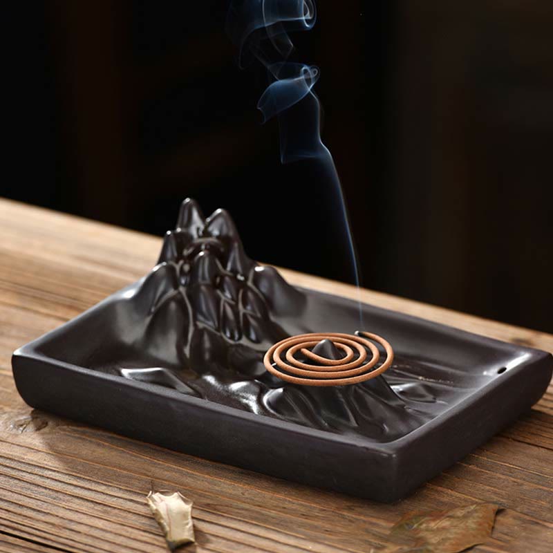 Buddha Stones Mountains Flowing Water Ceramic Blessing Backflow Incense Burner