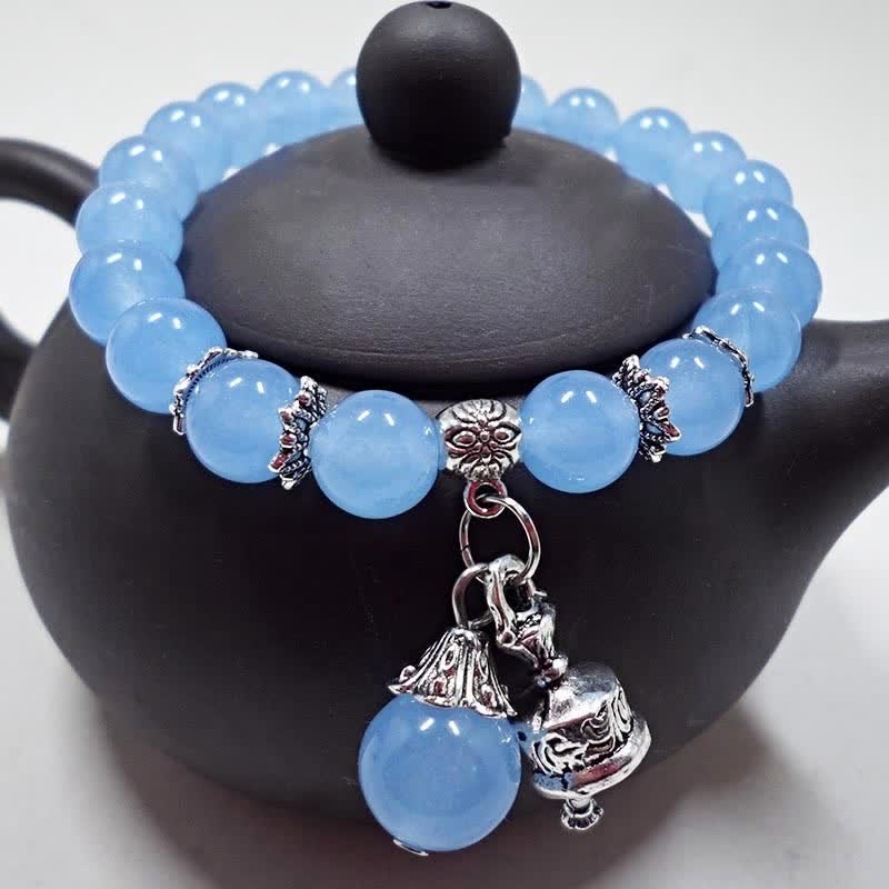 Buddha Stones Vintage Crystal Chalcedony Stone Energy Beaded Bell Charm Bracelet