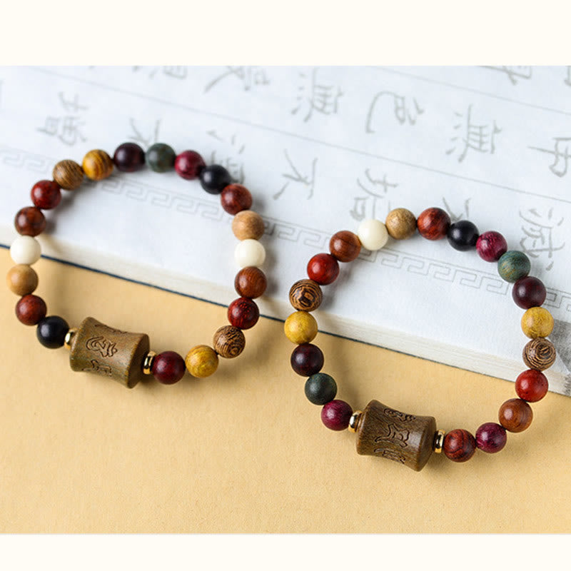 Buddha Stones Tibet Multicolored Sandalwood Om Mani Padme Hum Protection Bracelet