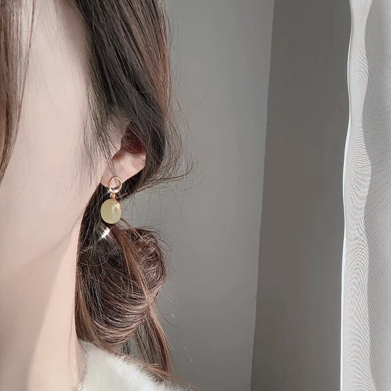 Buddha Stones Round Jade Peace Buckle Luck Drop Earrings