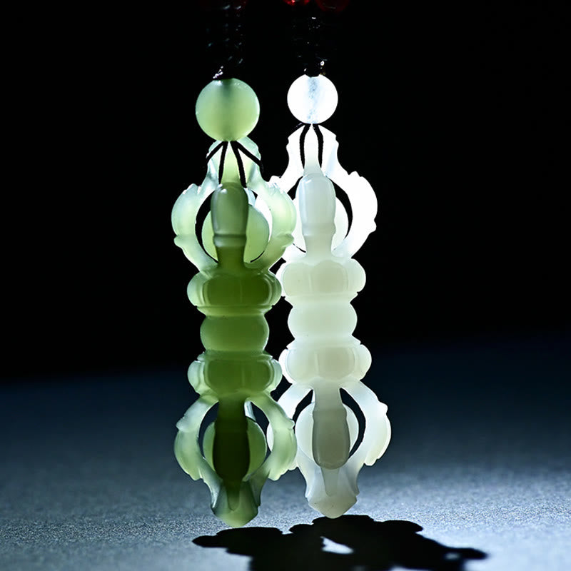 Buddha Stones Tibetan Natural Hetian Cyan Jade White Jade Dorje Vajra Engraved Success Necklace Pendant