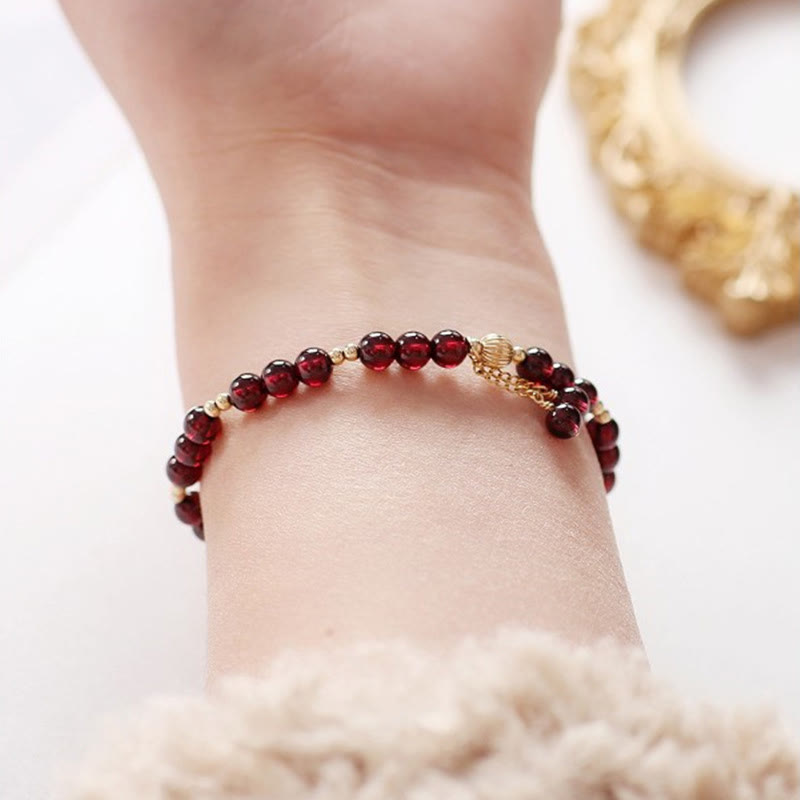 Buddha Stones 14K Gold Plated Alloy Natural Garnet Calm Bracelet