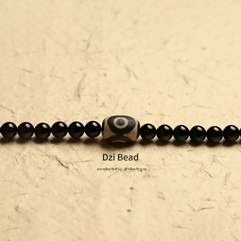 Buddha Stones Tibetan 108 Mala Beads Black Onyx Three-eyed Dzi Beads Protection Bracelet