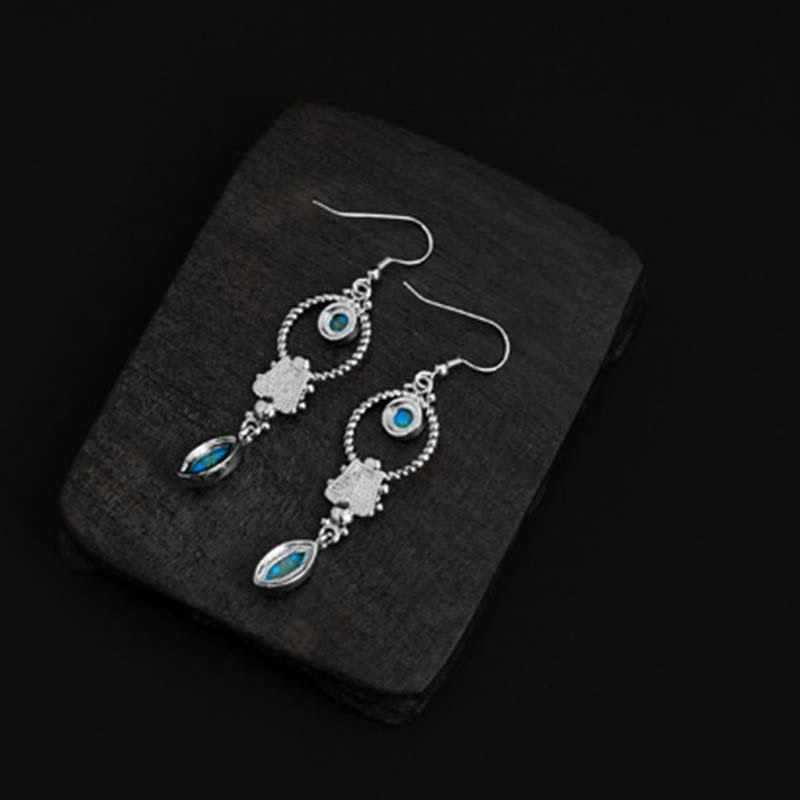 Buddha Stones 925 Sterling Silver Vintage Turquoise Waterdrop Pattern Balance Drop Dangle Earrings