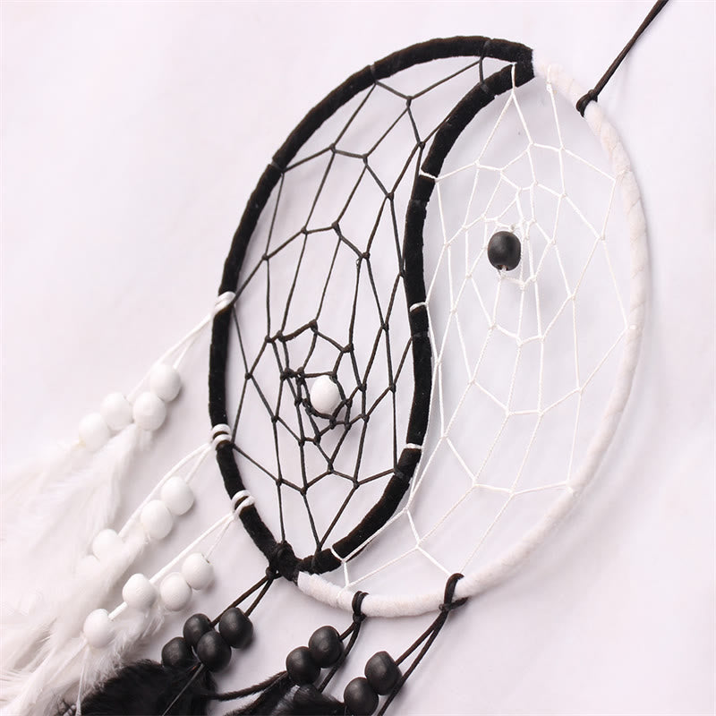 Buddha Stones Yin Yang  Dream Catcher Circular Net with Feathers Balance Decoration