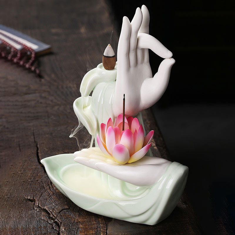 Buddha StonesTibetan Lotus Blessing Incense Burner Decoration
