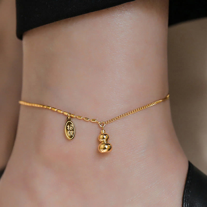 Buddha Stones 18k Gold Plated Copper Lucky Gourd Design Wealth Buckle Anklet