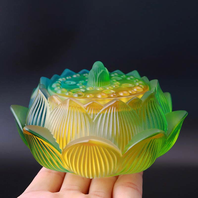 Buddha Stones Lotus Liuli Crystal Healing Meditation Incense Burner