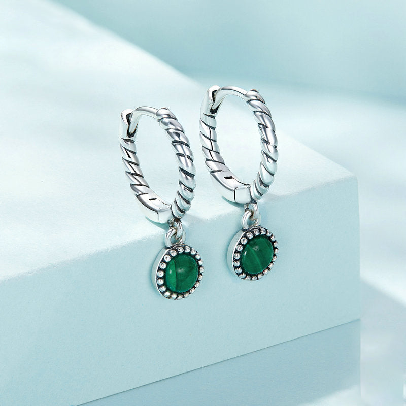 Buddha Stones 925 Sterling Silver Round Malachite Anti-Anxiety Drop Earrings