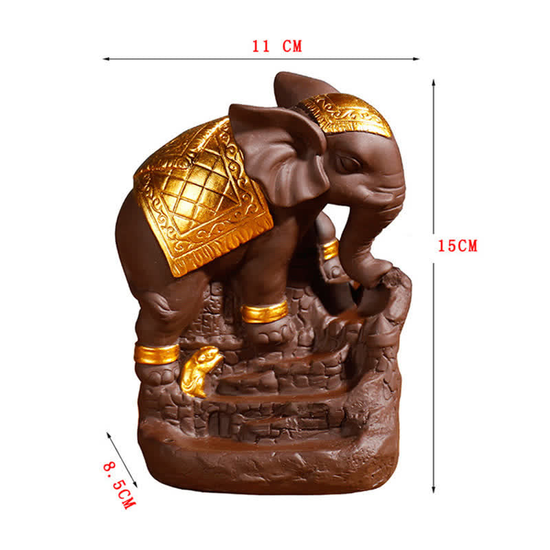 Buddha Stones Tibetan Elephant Purple Clay Backflow Smoke Fountain Peace Healing Incense Burner Decoration