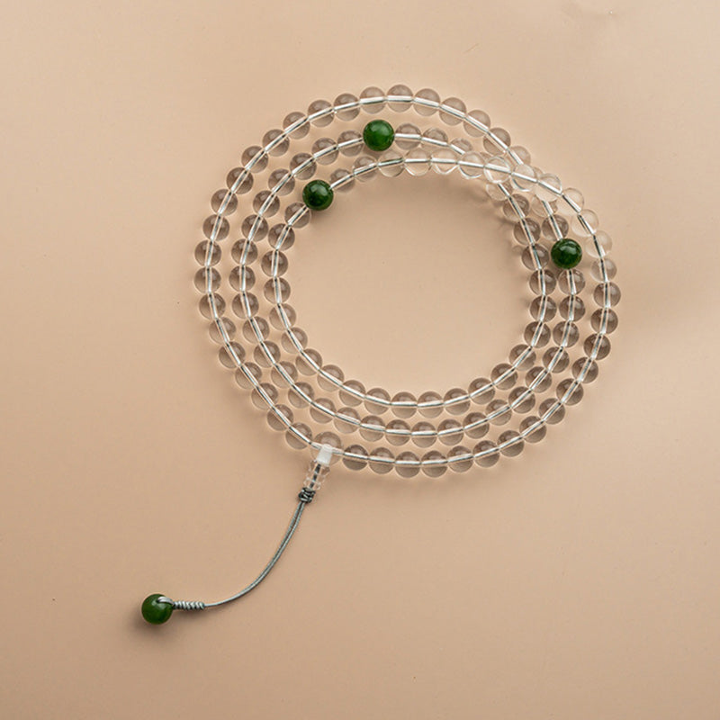 Buddha Stones 108 Beads White Crystal Jade Meditation Bracelet Mala