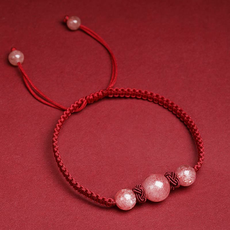 Buddha Stones Natural Strawberry Quartz Crystal Love Red String Weave Bracelet Anklet (Extra 30% Off | USE CODE: FS30)