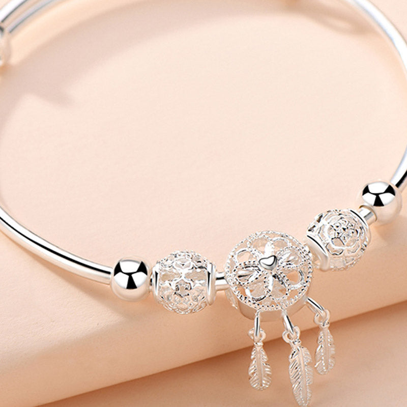 Buddha Stones Tibetan White Copper Blessing Dream Catcher Charm Bracelet