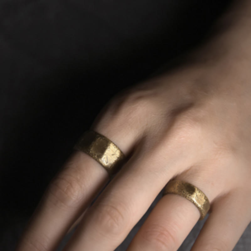 Buddha Stones Tibetan Simple Design Copper Brass Frosted Wealth Ring