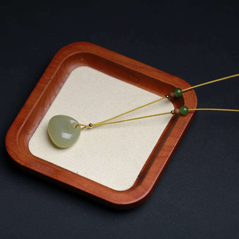 Buddha Stones Natural Hetian Jade Small Bag Pattern Prosperity String Necklace Pendant