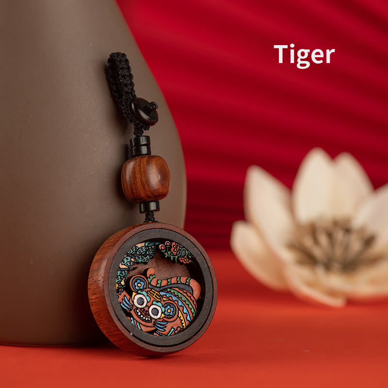 Buddha Stones Year Of The Dragon Hand Painted Chinese Zodiac Rosewood Carved Calm Key Chain