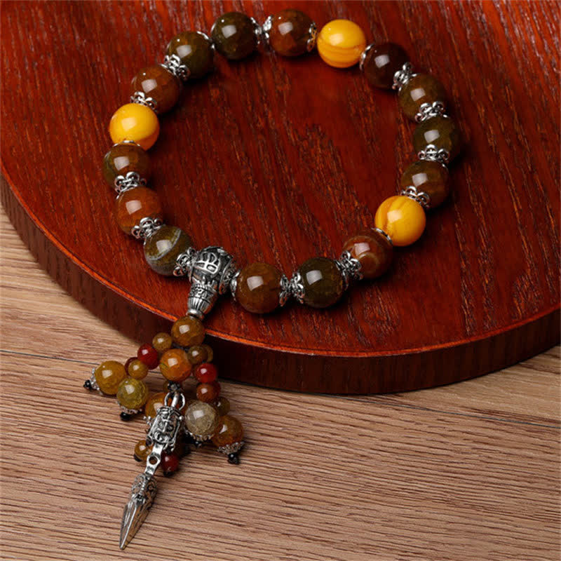 Buddha Stones Natural Tiger Eye Red Agate Dragon Vein Agate Stone Vajra Dorje Power Healing Bracelet Car Decoration