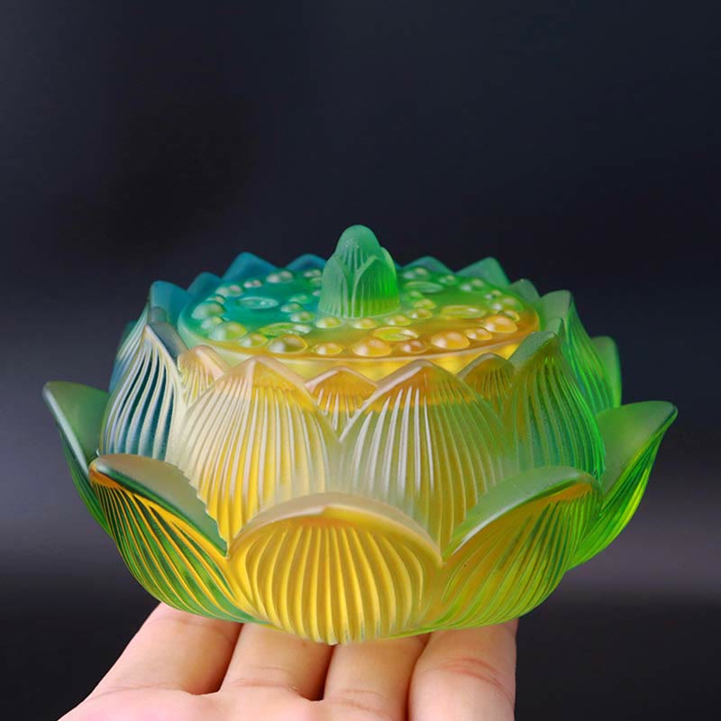 Buddha Stones Lotus Liuli Crystal Healing Meditation Incense Burner