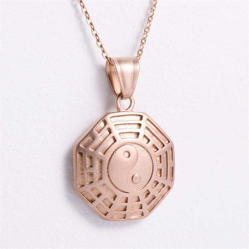 Buddha Stones Bagua Yin Yang Titanium Steel Balance Necklace Chain Pendant