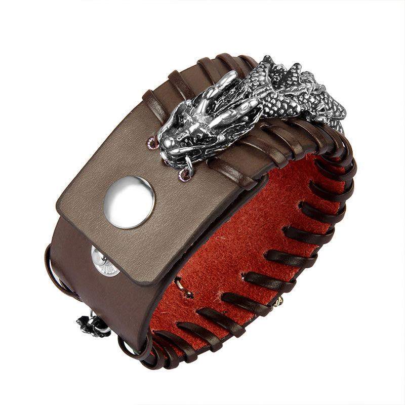 Buddha Stones Dragon Leather Protection Weave Bracelet