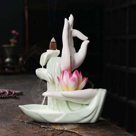 Buddha StonesTibetan Lotus Blessing Incense Burner Decoration
