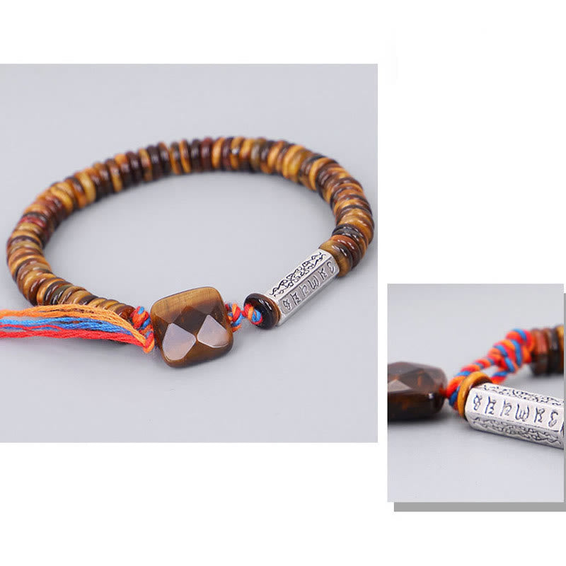 Buddha Stones Tibetan Tiger Eye Om Mani Padme Hum Protection Power Bracelet