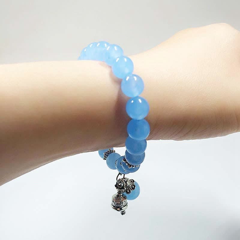 Buddha Stones Vintage Crystal Chalcedony Stone Energy Beaded Bell Charm Bracelet