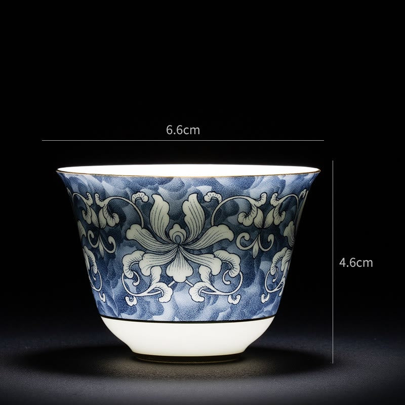 Buddha Stones Colorful Flowers Orchid Sea Waves Blue and White Porcelain Ceramic Teacup Kung Fu Tea Cup