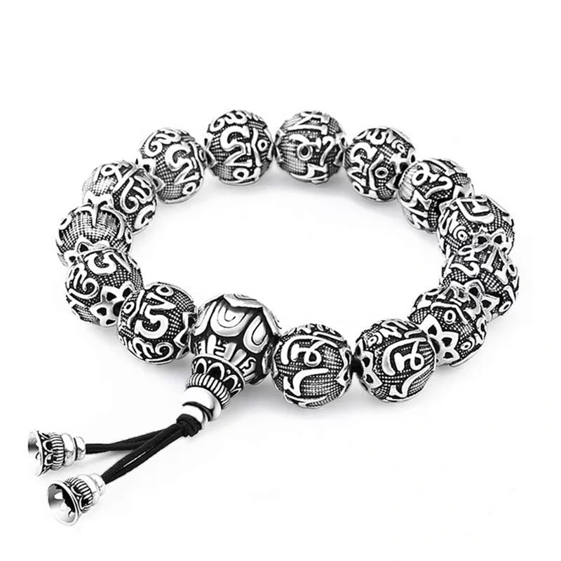 Buddha Stones Tibetan Om Mani Padme Hum Carved Alloy Beads Amulet Bracelet (Extra 35% Off | USE CODE: FS35)