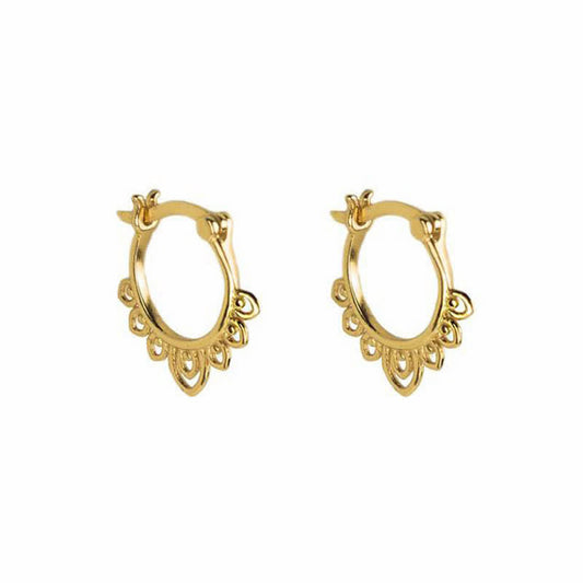 Buddha Stones Round Lotus Flower Pattern Luck Hoop Earrings