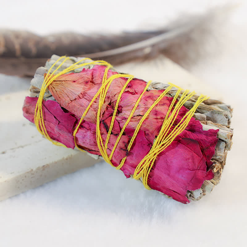 Buddha Stones Colorful Daisy Red Rose Flowers Smudge Stick for Home Cleansing Incense Healing Meditation Smudge Sticks Rituals Set