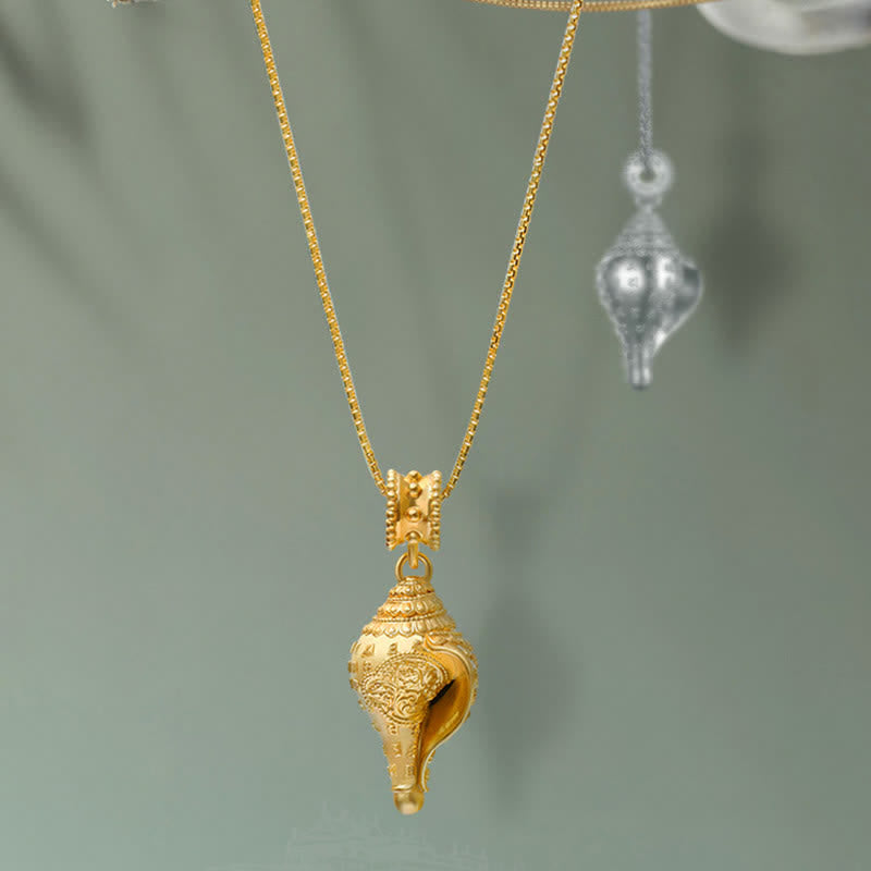 Buddha Stones 999 Sterling Silver Shankha Conch Shell Seashell Lucky Necklace Pendant