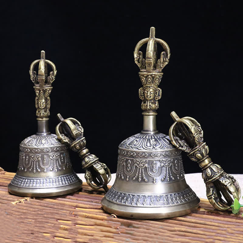 Buddha Stones Tibetan Meditation Bell and Vajra Dorje Copper Enlightenment Decoration Set