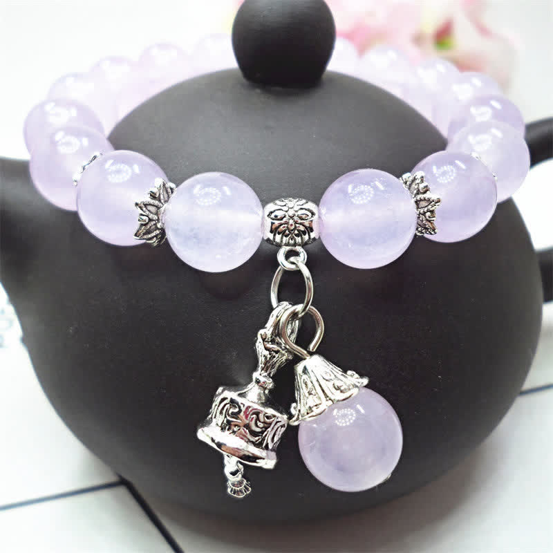 Buddha Stones Vintage Crystal Chalcedony Stone Energy Beaded Bell Charm Bracelet