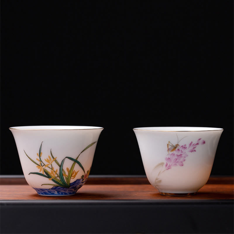 Buddha Stones Colorful Flowers Orchid Sea Waves Blue and White Porcelain Ceramic Teacup Kung Fu Tea Cup
