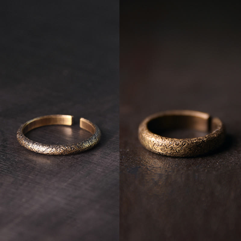 Buddha Stones Tibetan Vintage Texture Design Copper Luck Couple Ring
