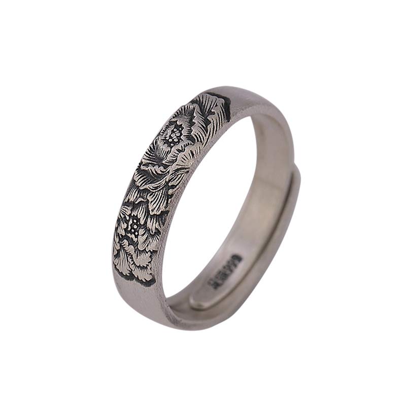 Buddha Stones 999 Sterling Silver Lotus Peony Flower Enlightenment Ring