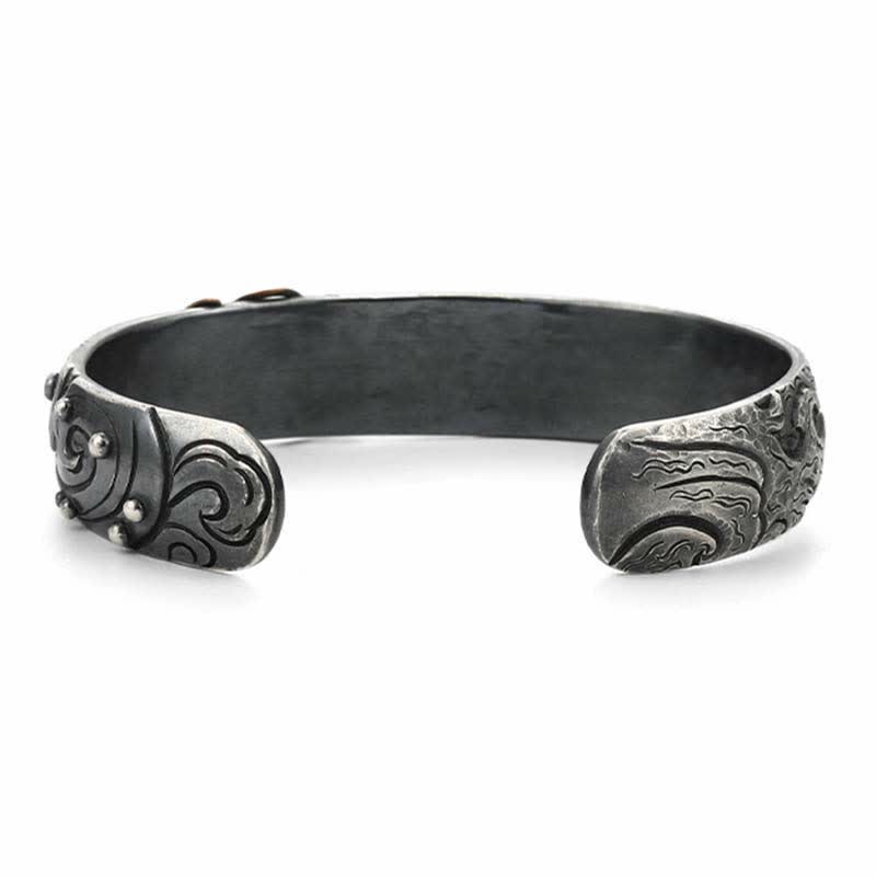 Buddha Stones 999 Sterling Silver 990 Gold Koi Fish Luck Wealth Success Bracelet Bangle