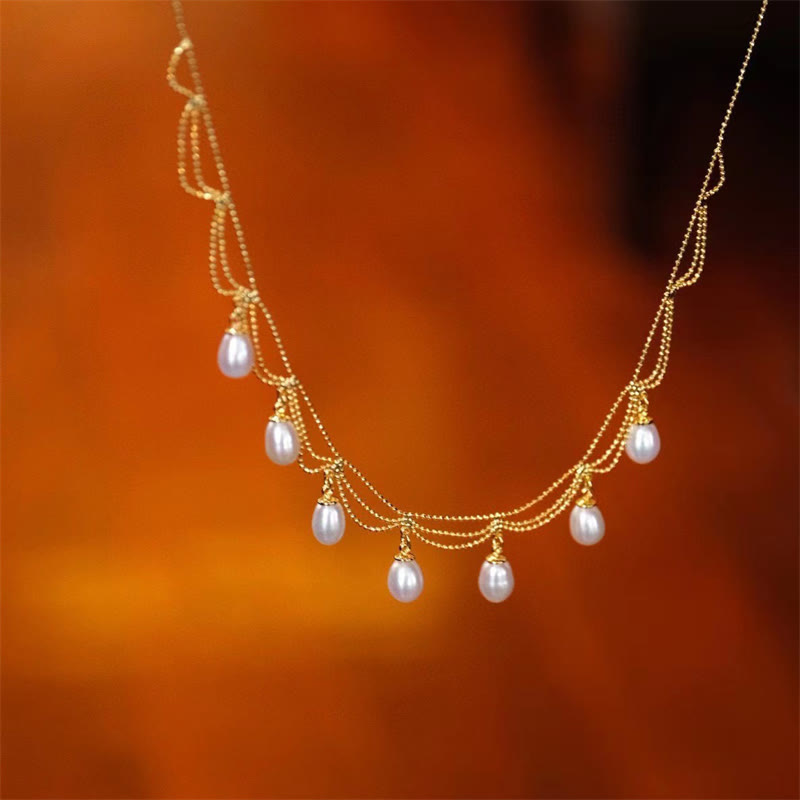 Buddha Stones Vintage 14K Gold Plated Pearl Bead Healing Multilayer Necklace Pendant