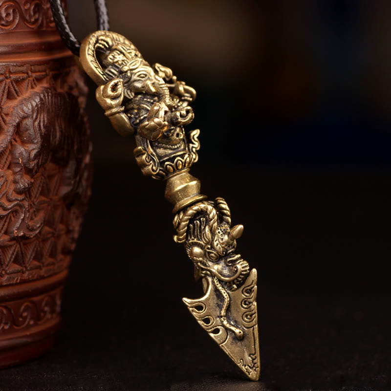 Buddha Stones Tibetan Ganesh Ganpati Elephant God of Wealth Dorje Vajra Spiritual Power Necklace Pendant