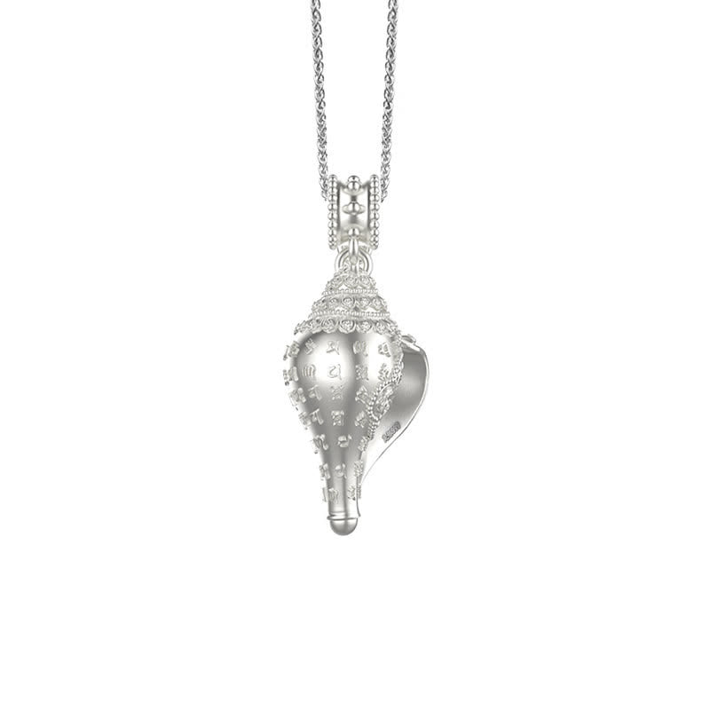 Buddha Stones 999 Sterling Silver Shankha Conch Shell Seashell Lucky Necklace Pendant