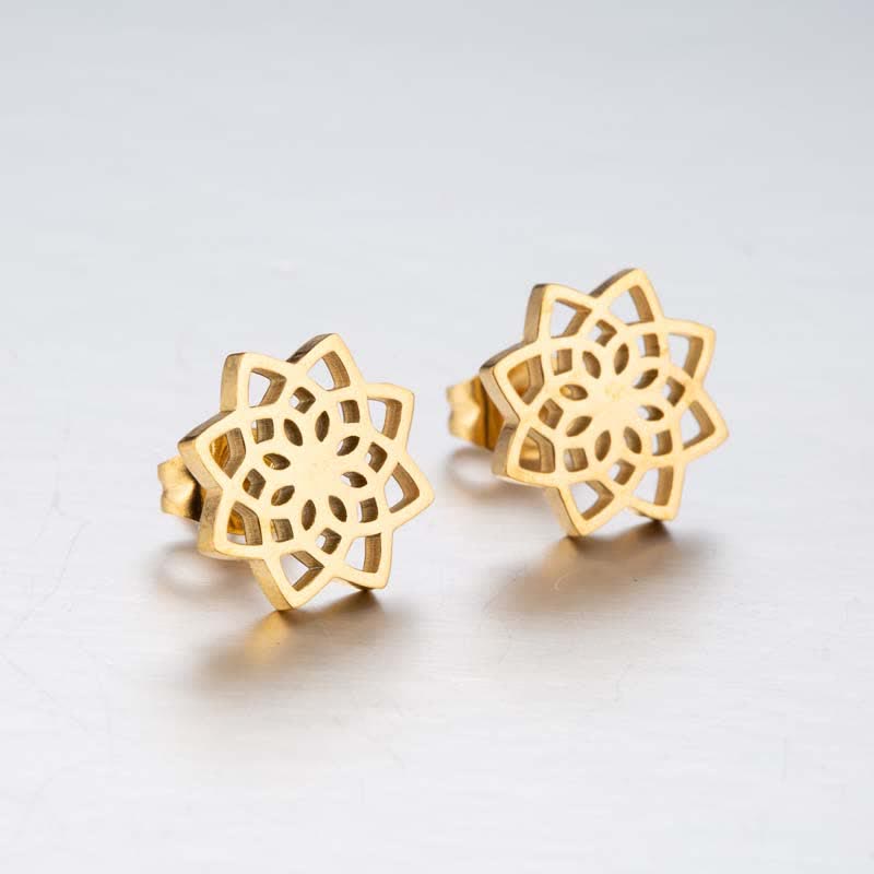 Buddha Stones Tibetan Lotus Pattern New Beginning Stud Earrings