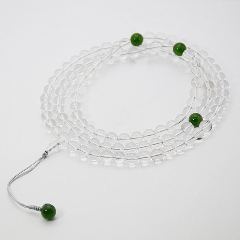 Buddha Stones 108 Beads White Crystal Jade Meditation Bracelet Mala