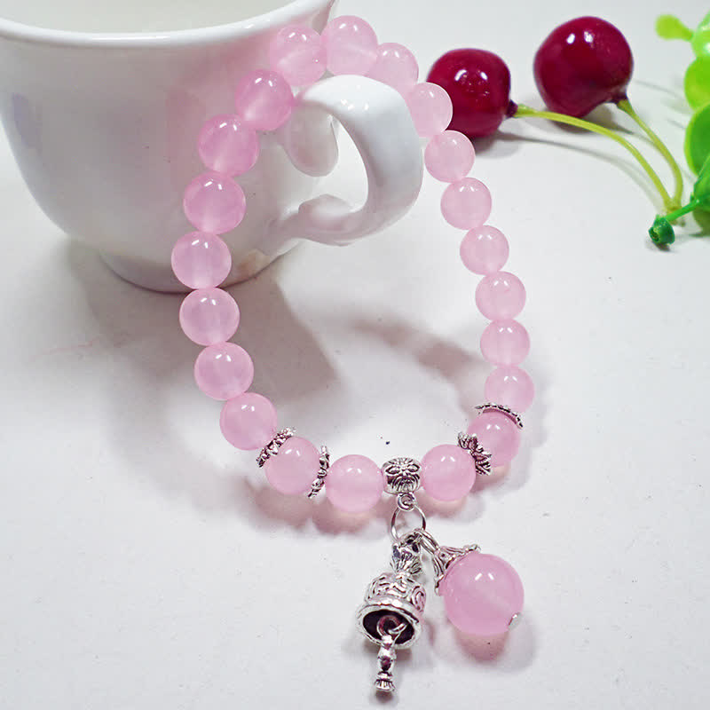 Buddha Stones Vintage Crystal Chalcedony Stone Energy Beaded Bell Charm Bracelet